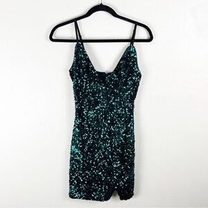 LULUS Spotlight Ready Green Sequin V-Neck Holiday Party Dress, Size Small